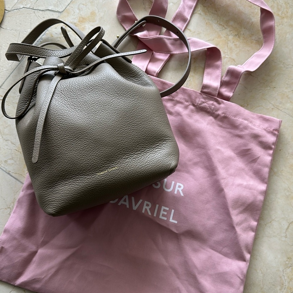 NEW MANSUR GAVRIEL Made In Italy Leather Soft Mini Bucket Bag Warm Grey $495